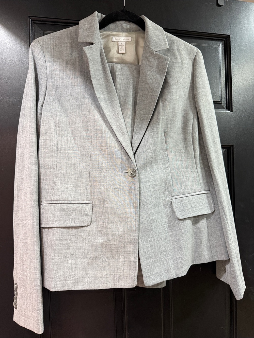 Charter Club Light Gray Tailored Single-Button Blazer & Pant Suit 2 piece